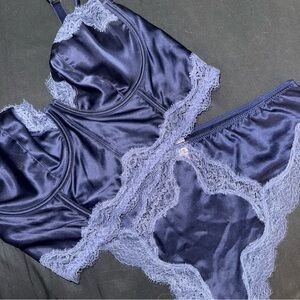 VS Dream Angels Set - Navy Blue - Satin/Lace